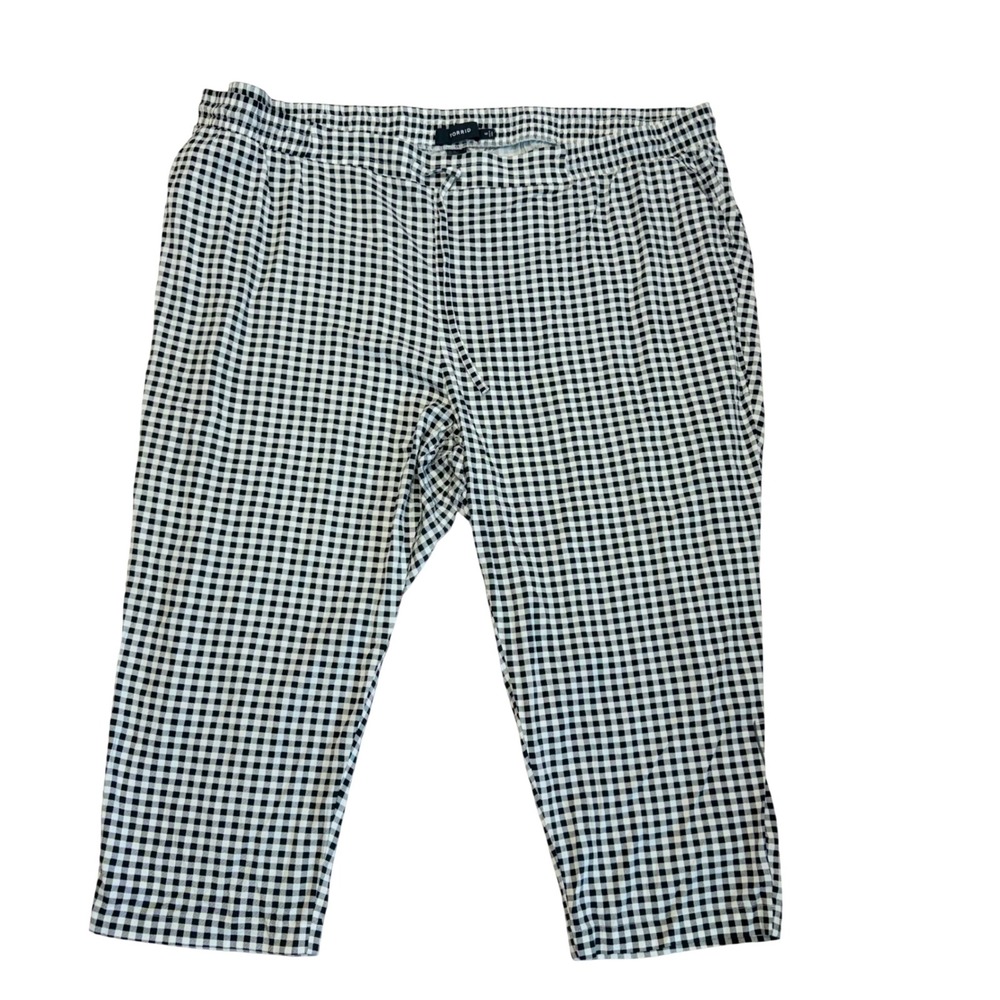 Torrid Gingham Cropped Pants Womens 6 Black White Plaid Elastic Waist Pockets
